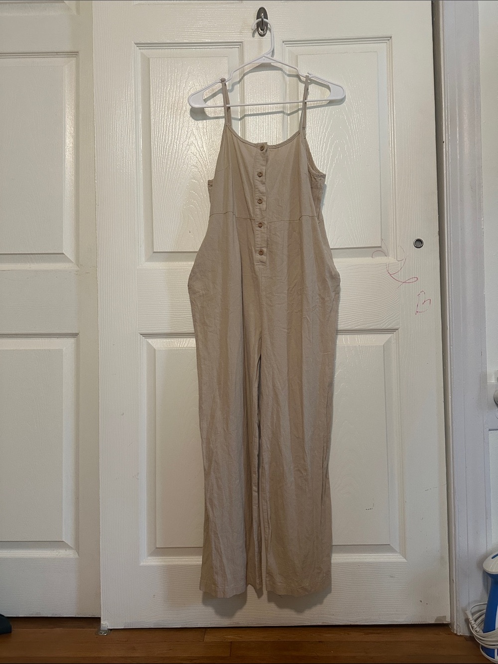 Amazon Beige Wide-Leg Button-Front Jumpsuit